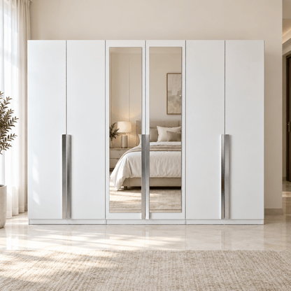 Home Box Picasso 6-Door Wardrobe with 2 Mirrors – White – 271.6 × 59.6 × 216 cm - Al Thahani Furniture