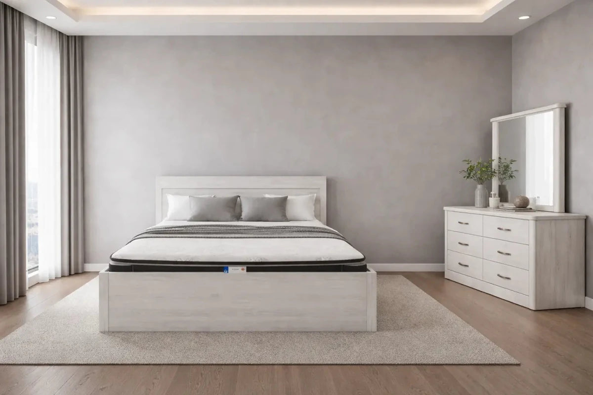 Home Box Premium King Bed Set with Mattress & Dresser – Modern Master Suite Solution – King Size (180x200 cm) - althahanifurniture