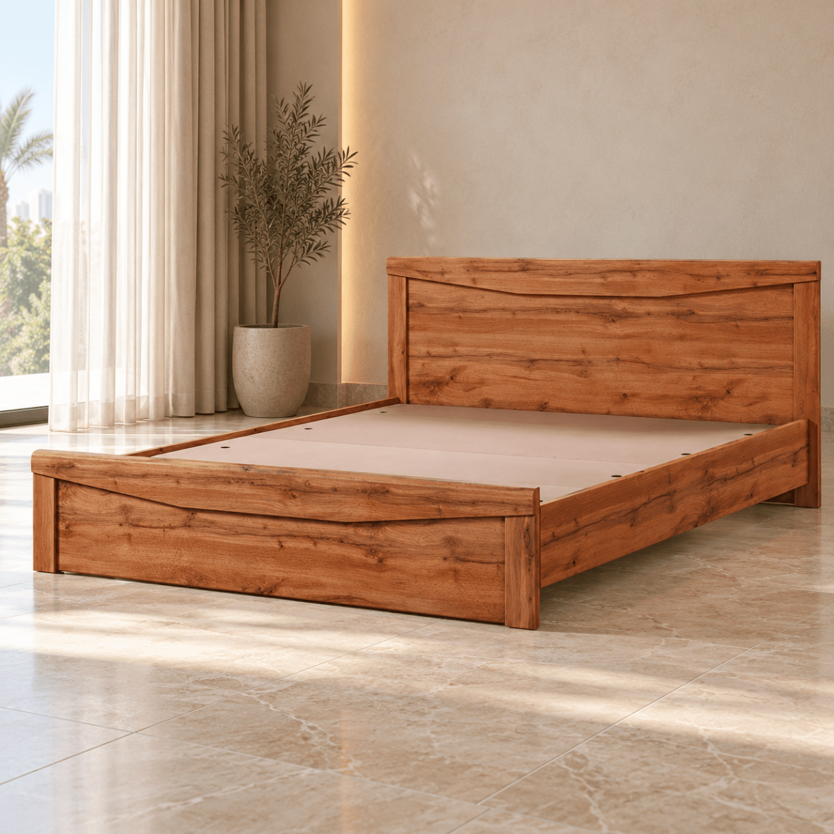 Home Box Preston King Bed with Mattress – Warm Oak – 180 × 200 cm - Al Thahani Furniture