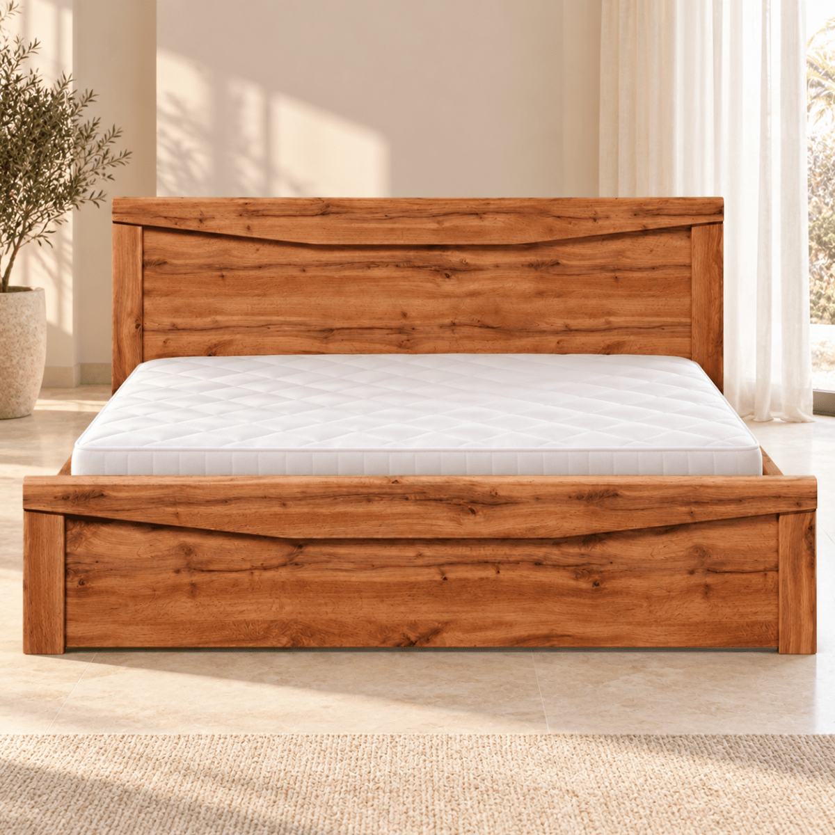 Home Box Preston King Bed with Mattress – Warm Oak – 180 × 200 cm - Al Thahani Furniture