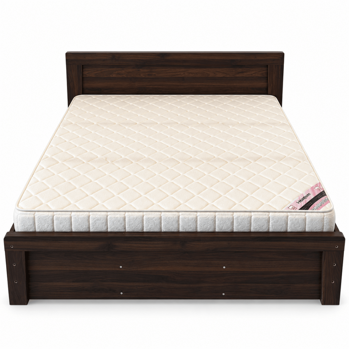 Home Box Queen Bed with Mattress – 150 × 200 cm – Dark Walnut Brown - Al Thahani Furniture