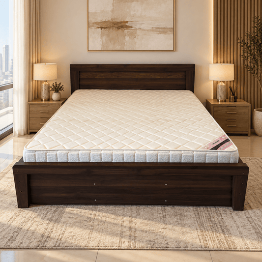 Home Box Queen Bed with Mattress – 150 × 200 cm – Dark Walnut Brown - Al Thahani Furniture