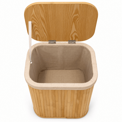 Home Box Rectangular Bamboo Laundry Basket with Lid – 72 L – Natural Brown - Al Thahani Furniture