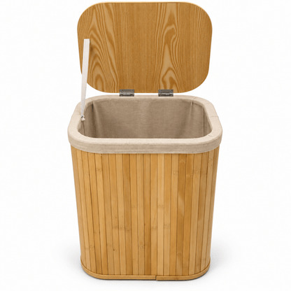 Home Box Rectangular Bamboo Laundry Basket with Lid – 72 L – Natural Brown - Al Thahani Furniture
