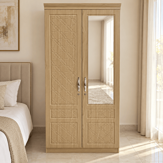 Home Box Rio 2-Door Wardrobe with Mirror – 81 × 47 × 190 cm – Natural Oak - Al Thahani Furniture