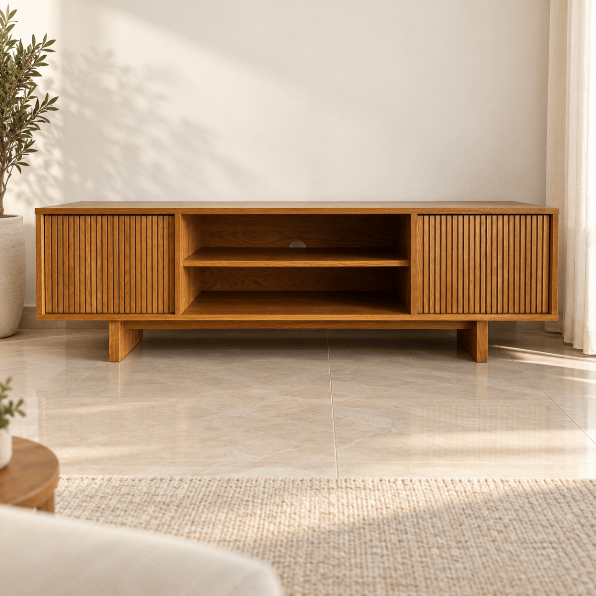 Home Box Riva Emma 1.8 Metre TV Unit with Fluted Doors – Natural Oak - Al Thahani Furniture