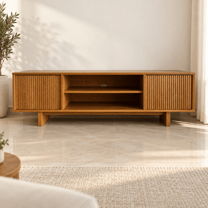 Home Box Riva Emma 1.8 Metre TV Unit with Fluted Doors – Natural Oak - Al Thahani Furniture