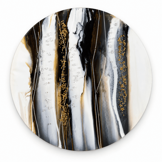 Home Box Round Abstract Wall Art – Black, White & Gold - Al Thahani Furniture