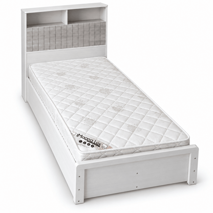 Home Box Single Bed with Storage Headboard & SleepEase iMagna Lux Mattress – 90 × 200 cm – White &amp; Grey - Al Thahani Furniture