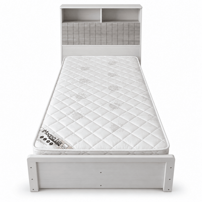Home Box Single Bed with Storage Headboard & SleepEase iMagna Lux Mattress – 90 × 200 cm – White &amp; Grey - Al Thahani Furniture