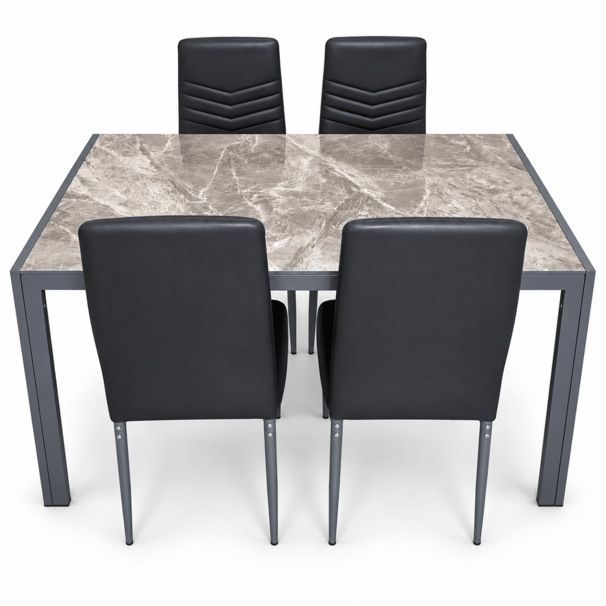 Home Box Troy 5-Piece 4-Seater Dining Set – Marble-Effect Glass Top & Black Chairs - Al Thahani Furniture