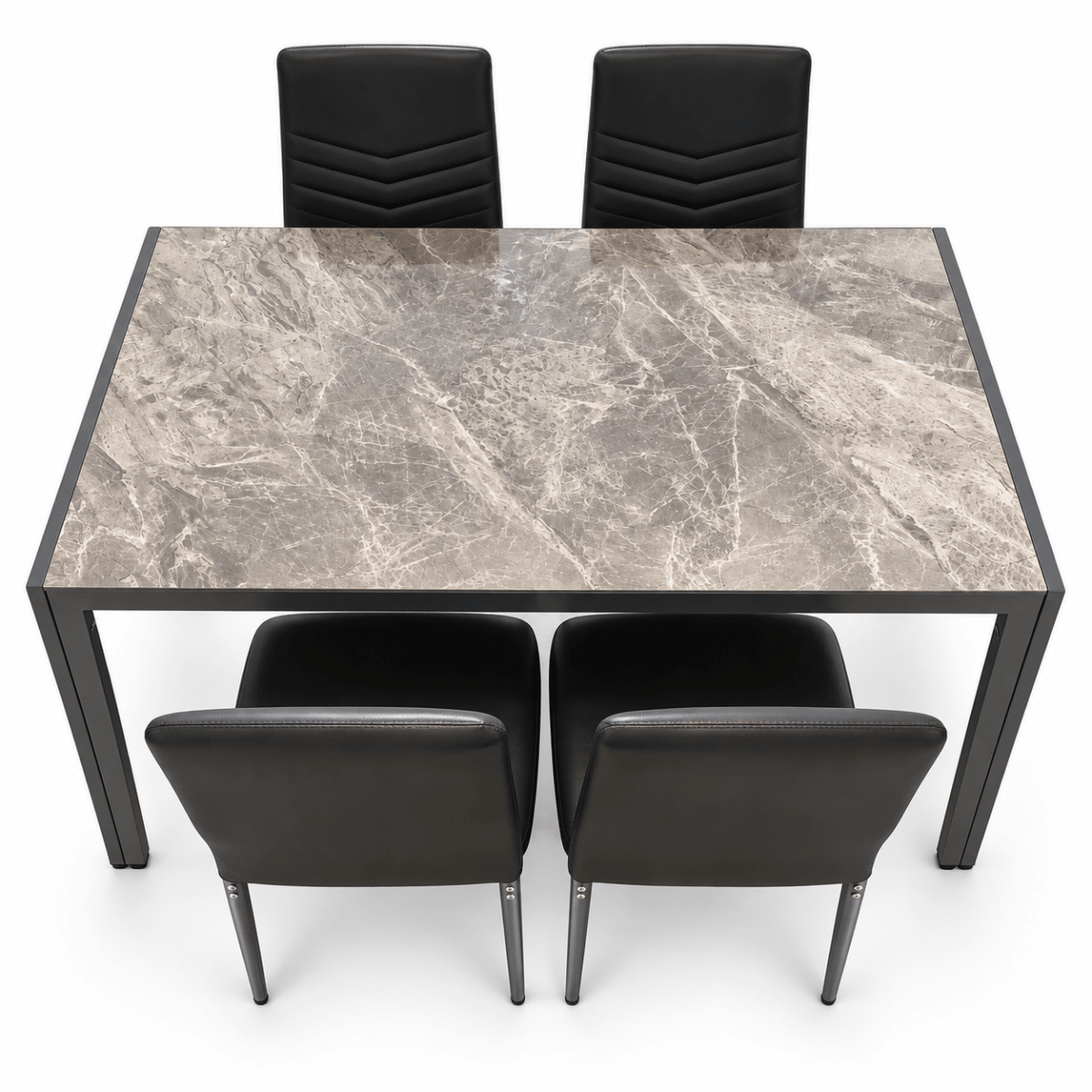 Home Box Troy 5-Piece 4-Seater Dining Set – Marble-Effect Glass Top & Black Chairs - Al Thahani Furniture
