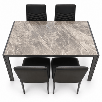 Home Box Troy 5-Piece 4-Seater Dining Set – Marble-Effect Glass Top & Black Chairs - Al Thahani Furniture