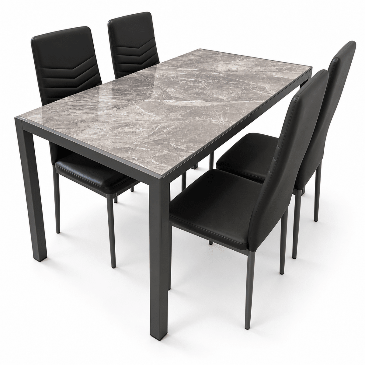 Home Box Troy 5-Piece 4-Seater Dining Set – Marble-Effect Glass Top & Black Chairs - Al Thahani Furniture