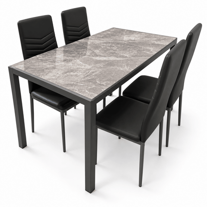 Home Box Troy 5-Piece 4-Seater Dining Set – Marble-Effect Glass Top & Black Chairs - Al Thahani Furniture