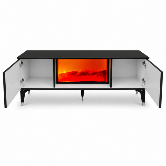 Home Box TV Unit with Electric Fireplace &amp; Storage – Black – 139 × 36 × 53 cm - Al Thahani Furniture