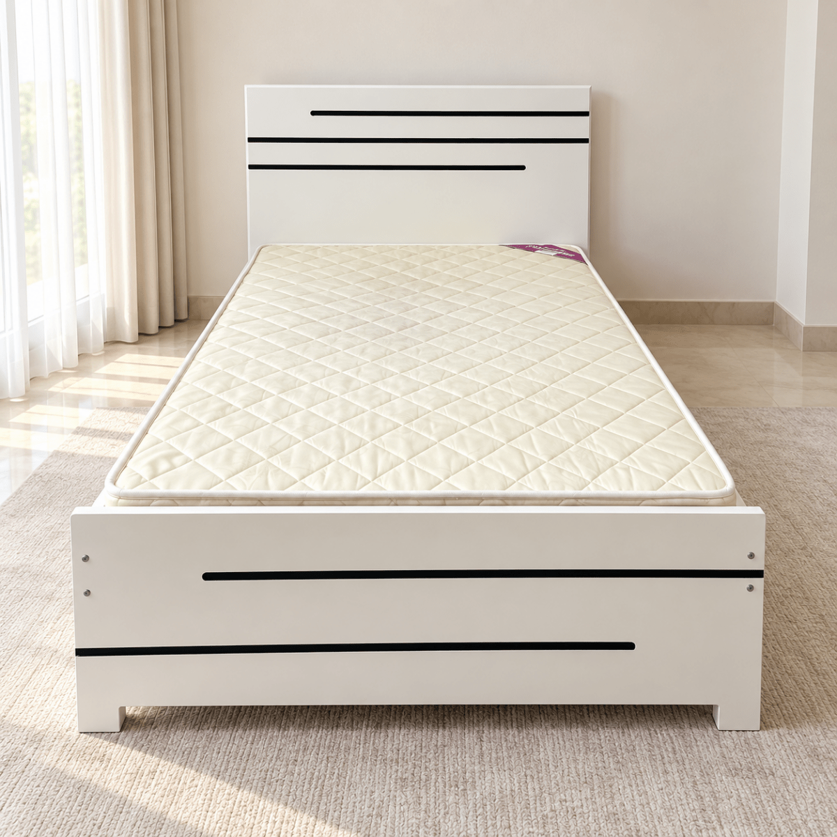 Home Box Twin Bed Frame with Mattress – White & Black – 120 × 200 cm - Al Thahani Furniture