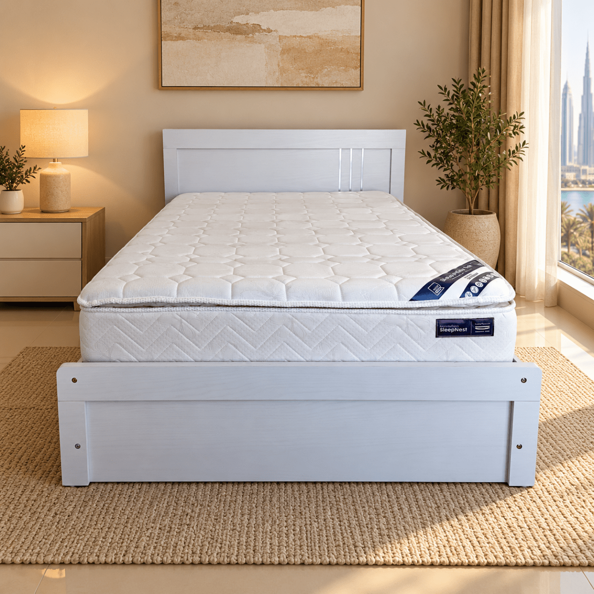 Home Box Twin Bed with SleepNest Mattress – White – 120 × 200 cm - Al Thahani Furniture