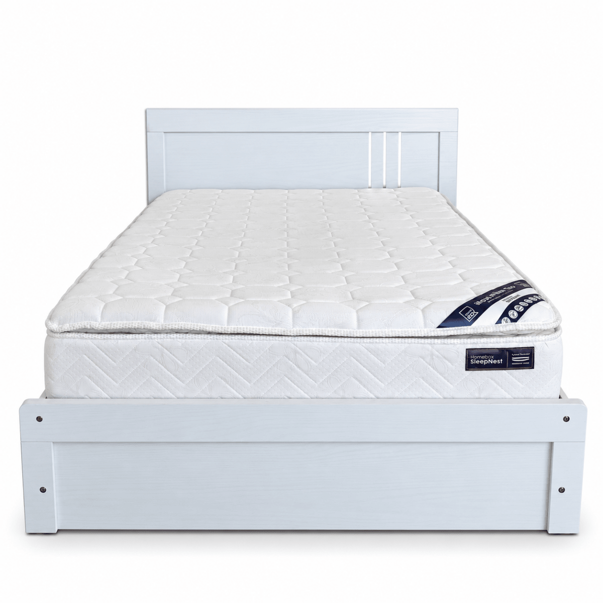 Home Box Twin Bed with SleepNest Mattress – White – 120 × 200 cm - Al Thahani Furniture