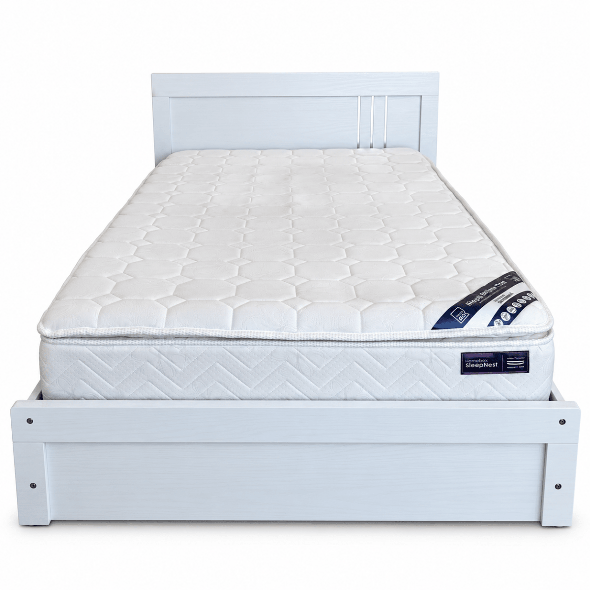 Home Box Twin Bed with SleepNest Mattress – White – 120 × 200 cm - Al Thahani Furniture