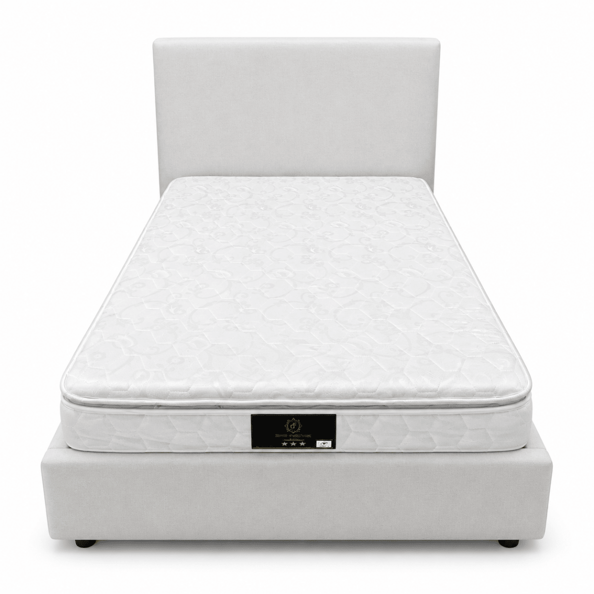 Home Box Upholstered Twin Bed with Mattress – 120 × 200 cm – Light Beige - Al Thahani Furniture