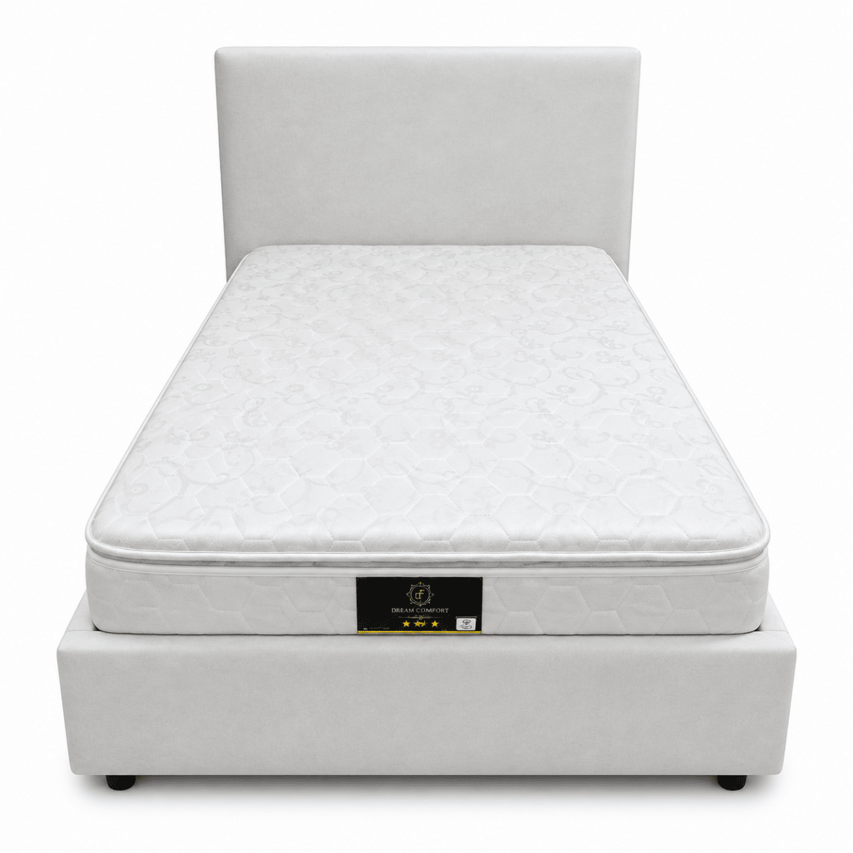 Home Box Upholstered Twin Bed with Mattress – 120 × 200 cm – Light Beige - Al Thahani Furniture