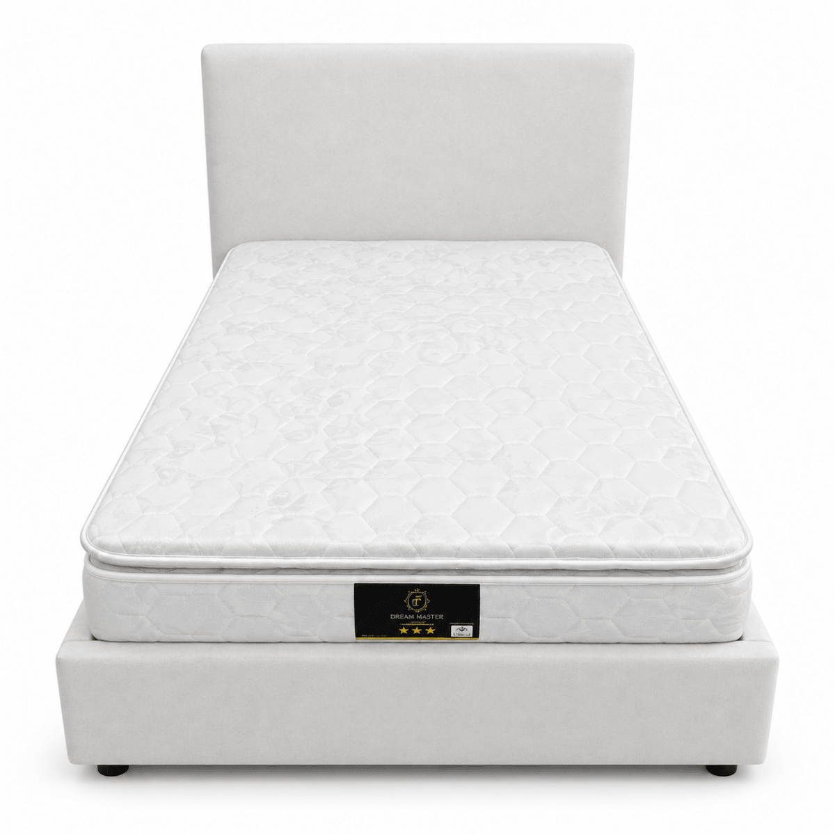Home Box Upholstered Twin Bed with Mattress – 120 × 200 cm – Light Beige - Al Thahani Furniture