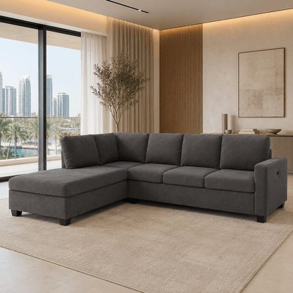 Home Box Urbandale 4-Seater Reversible Corner Sofa with USB Charging – Charcoal Grey - Al Thahani Furniture