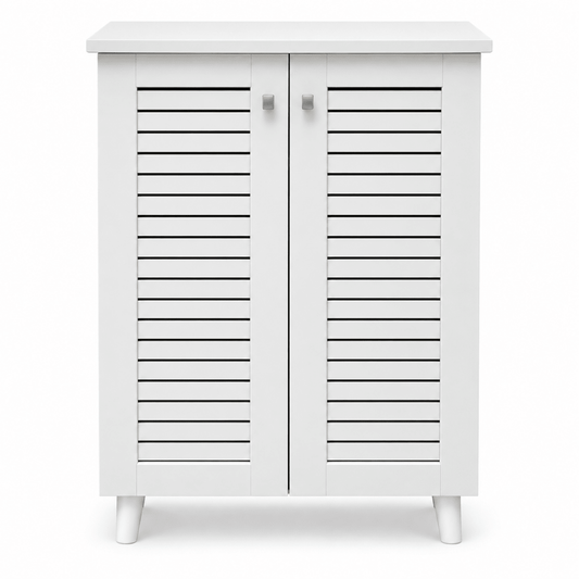 Home Box Ventra 2-Door Louvered Shoe Cabinet with 5-Tier Storage – White - Al Thahani Furniture