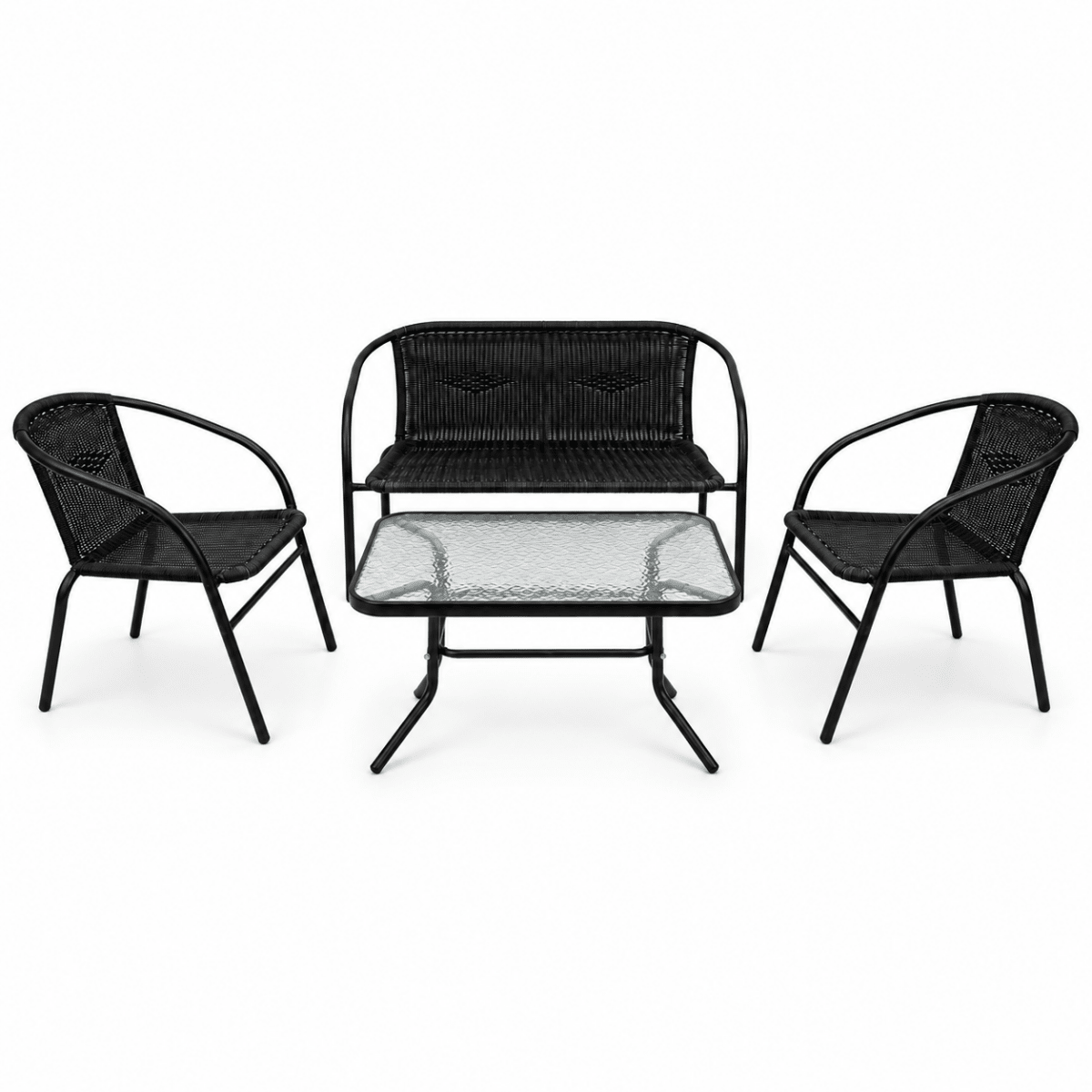 Home Box Vera Malta 4-Seater Outdoor 2+1+1 Sofa Set with Glass Coffee Table – Black - Al Thahani Furniture