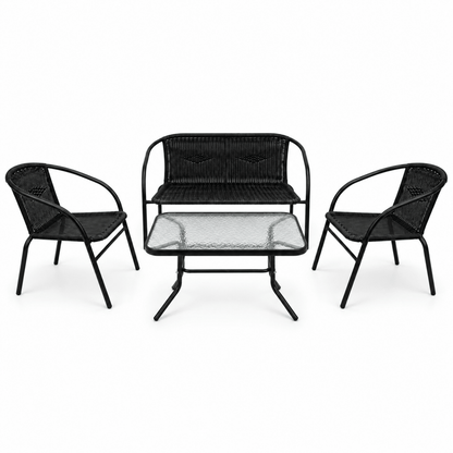 Home Box Vera Malta 4-Seater Outdoor 2+1+1 Sofa Set with Glass Coffee Table – Black - Al Thahani Furniture
