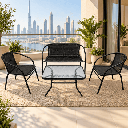 Home Box Vera Malta 4-Seater Outdoor 2+1+1 Sofa Set with Glass Coffee Table – Black - Al Thahani Furniture