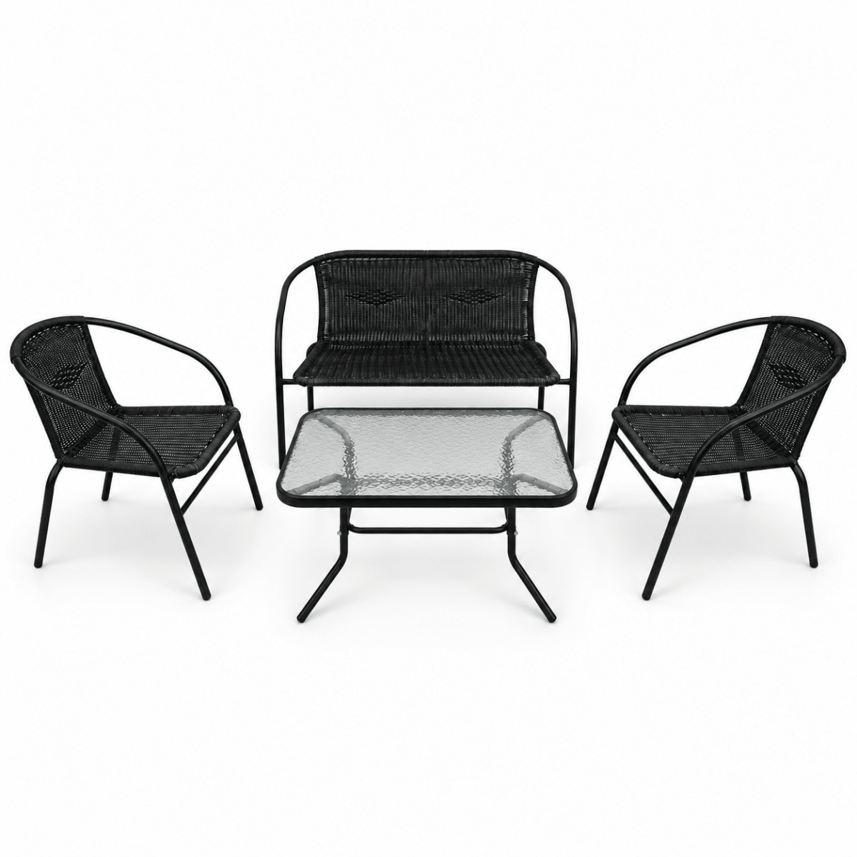 Home Box Vera Malta 4-Seater Outdoor 2+1+1 Sofa Set with Glass Coffee Table – Black - Al Thahani Furniture