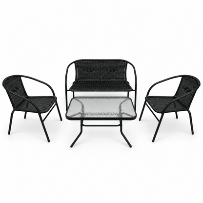 Home Box Vera Malta 4-Seater Outdoor 2+1+1 Sofa Set with Glass Coffee Table – Black - Al Thahani Furniture