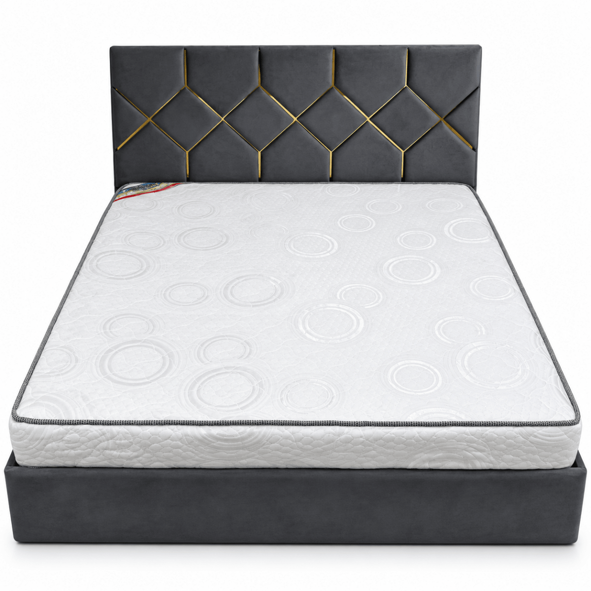 Home Box Verona King Upholstered Bed with Mattress – 180 × 200 cm – Dark Grey & Gold - Al Thahani Furniture