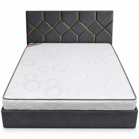 Home Box Verona King Upholstered Bed with Mattress – 180 × 200 cm – Dark Grey & Gold - Al Thahani Furniture