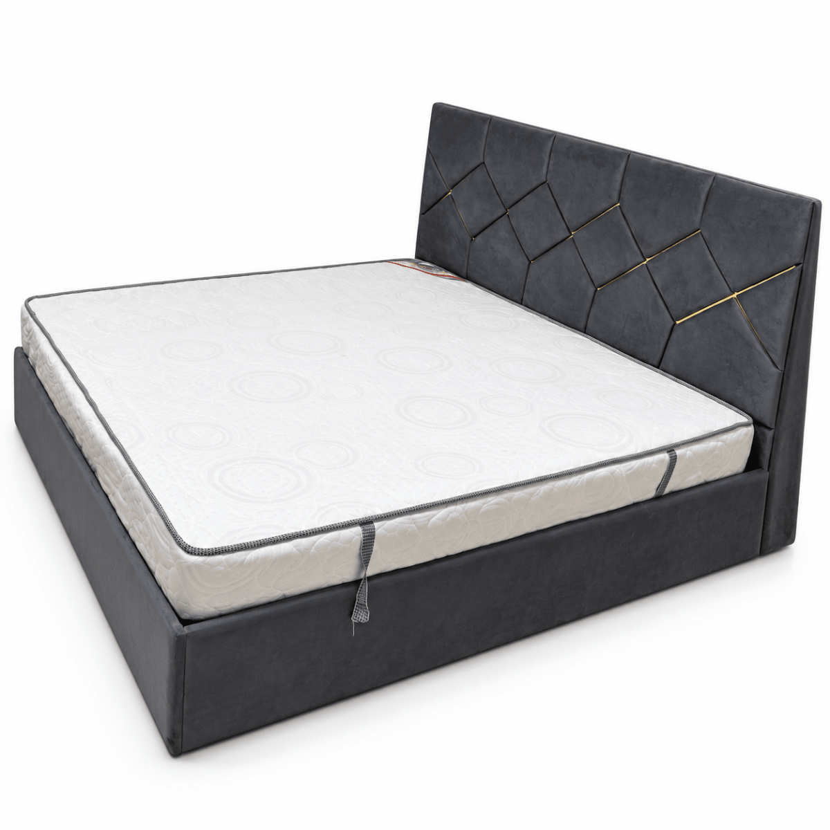 Home Box Verona King Upholstered Bed with Mattress – 180 × 200 cm – Dark Grey & Gold - Al Thahani Furniture