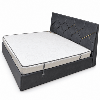 Home Box Verona King Upholstered Bed with Mattress – 180 × 200 cm – Dark Grey & Gold - Al Thahani Furniture