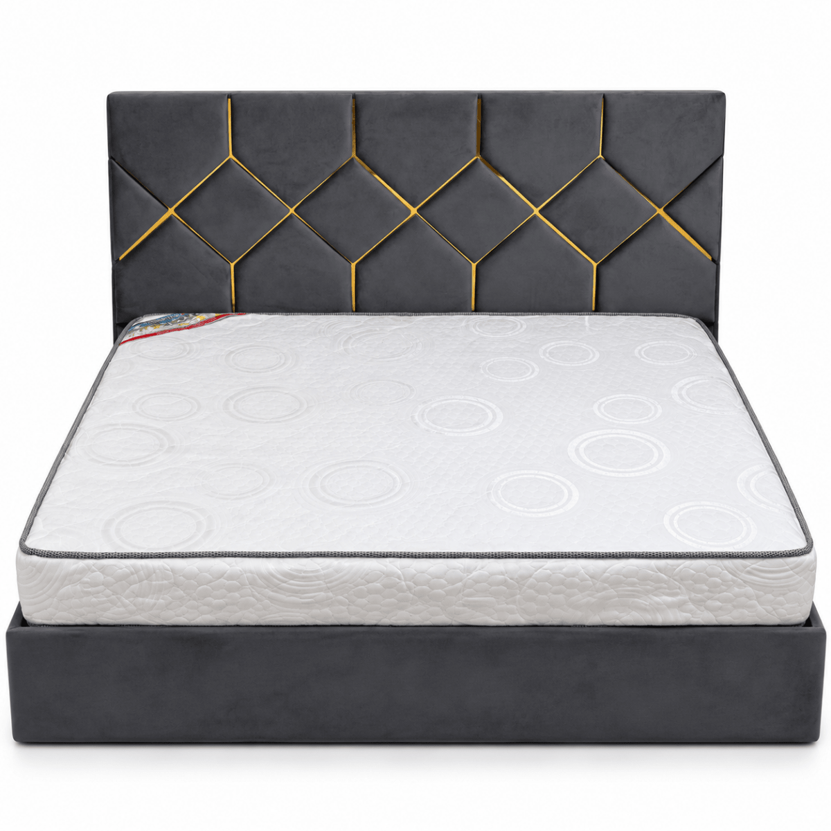 Home Box Verona King Upholstered Bed with Mattress – 180 × 200 cm – Dark Grey & Gold - Al Thahani Furniture