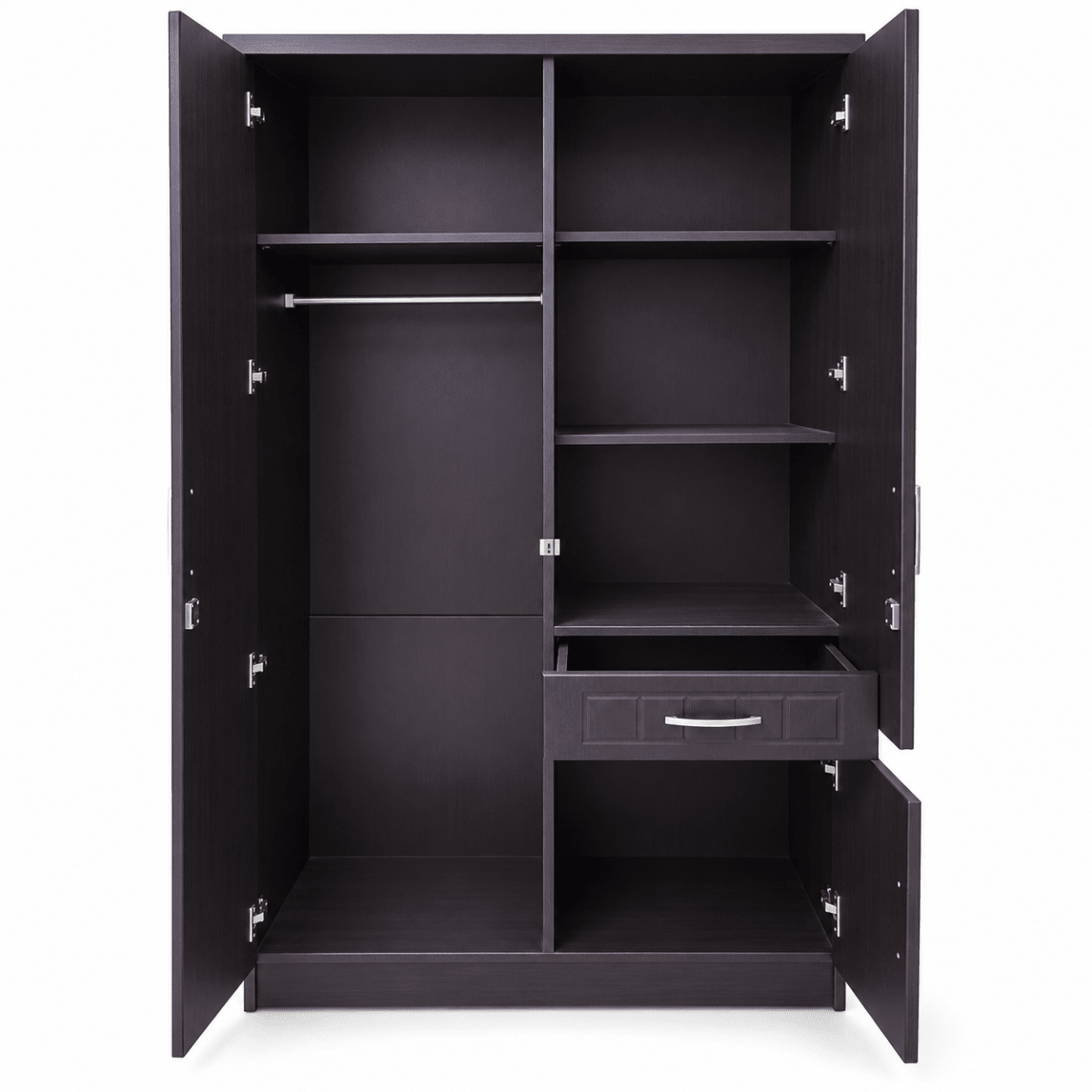 Home Box Wardrobe with Mirror, Hanging Rail & Drawer – Dark Espresso Brown - Al Thahani Furniture
