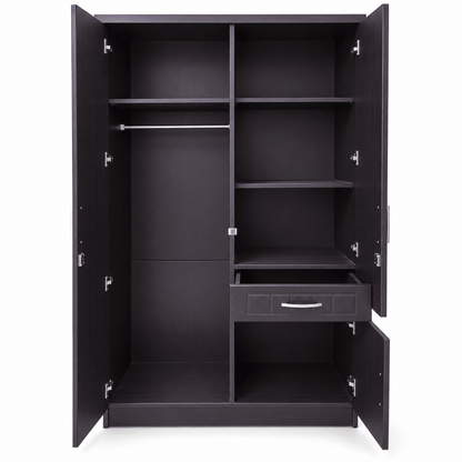 Home Box Wardrobe with Mirror, Hanging Rail & Drawer – Dark Espresso Brown - Al Thahani Furniture