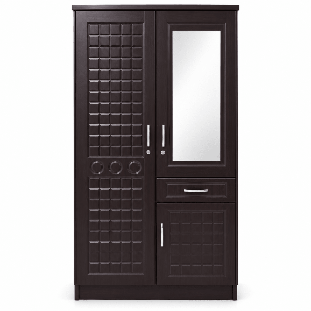 Home Box Wardrobe with Mirror, Hanging Rail & Drawer – Dark Espresso Brown - Al Thahani Furniture