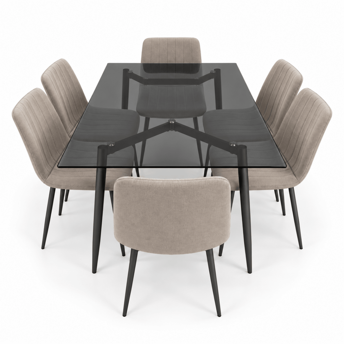 Home Box Waver 7-Piece 6-Seater Glass Dining Set – Beige & Black – 160 × 90 cm - Al Thahani Furniture