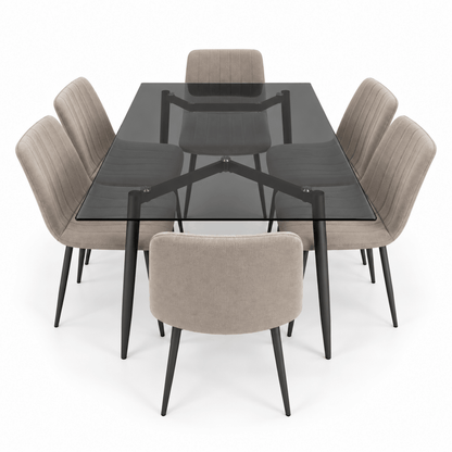 Home Box Waver 7-Piece 6-Seater Glass Dining Set – Beige & Black – 160 × 90 cm - Al Thahani Furniture