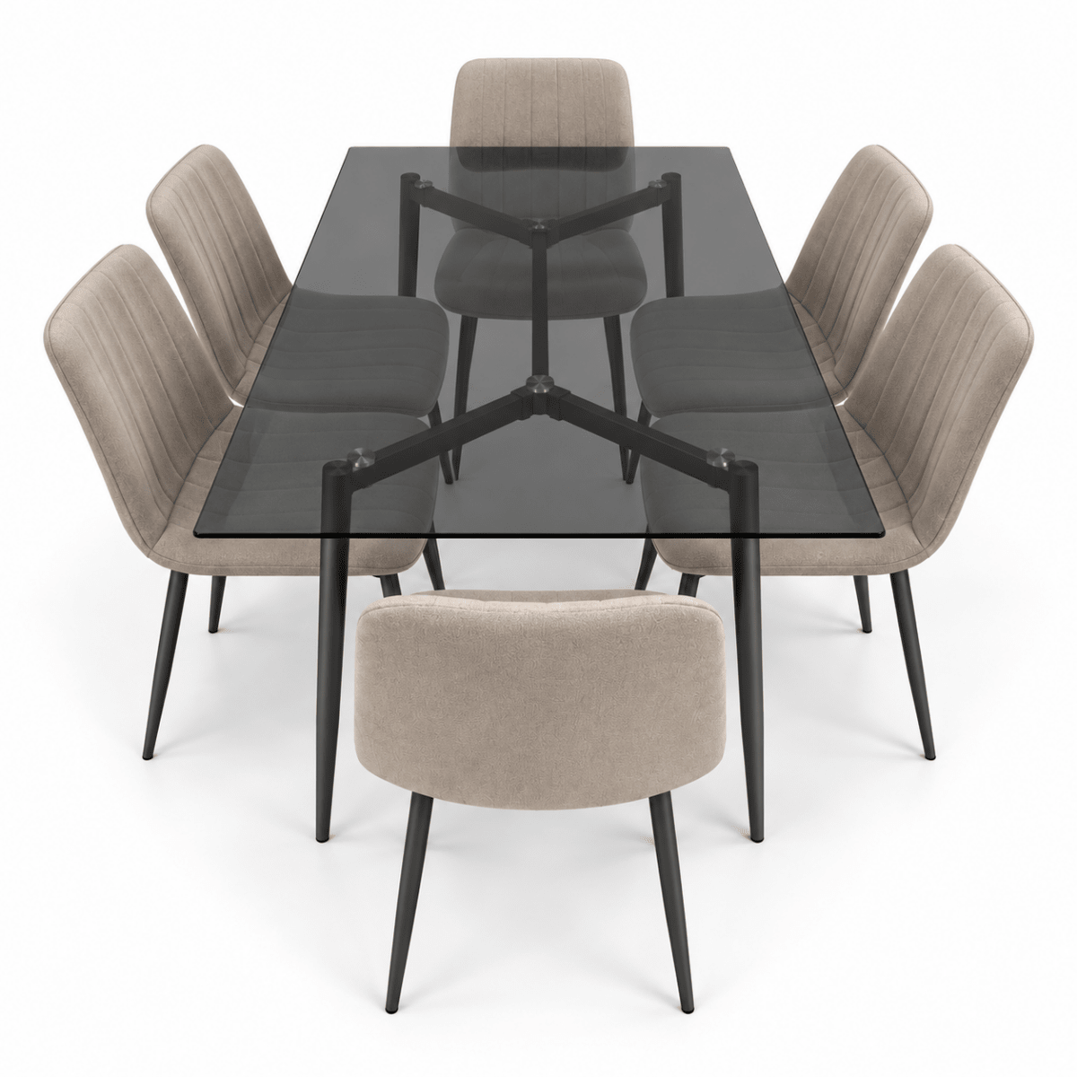 Home Box Waver 7-Piece 6-Seater Glass Dining Set – Beige & Black – 160 × 90 cm - Al Thahani Furniture