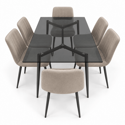 Home Box Waver 7-Piece 6-Seater Glass Dining Set – Beige & Black – 160 × 90 cm - Al Thahani Furniture