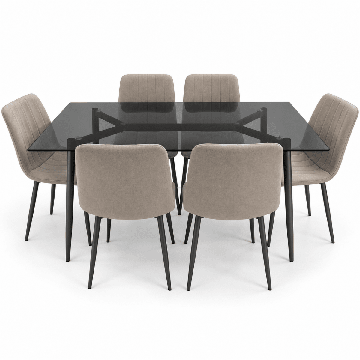 Home Box Waver 7-Piece 6-Seater Glass Dining Set – Beige & Black – 160 × 90 cm - Al Thahani Furniture