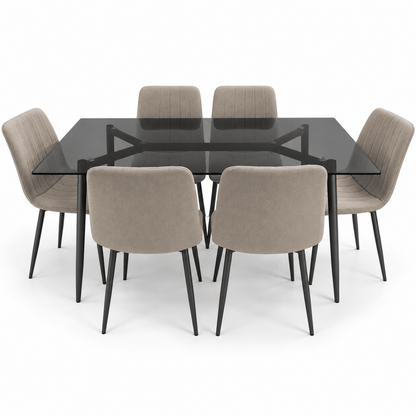 Home Box Waver 7-Piece 6-Seater Glass Dining Set – Beige & Black – 160 × 90 cm - Al Thahani Furniture