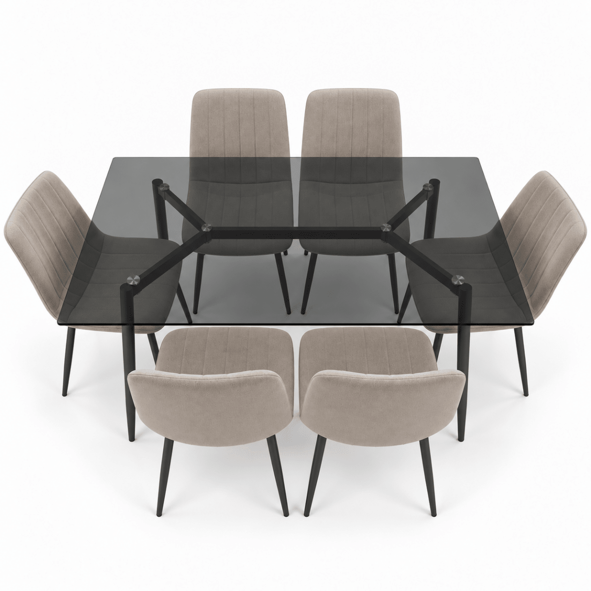 Home Box Waver 7-Piece 6-Seater Glass Dining Set – Beige & Black – 160 × 90 cm - Al Thahani Furniture