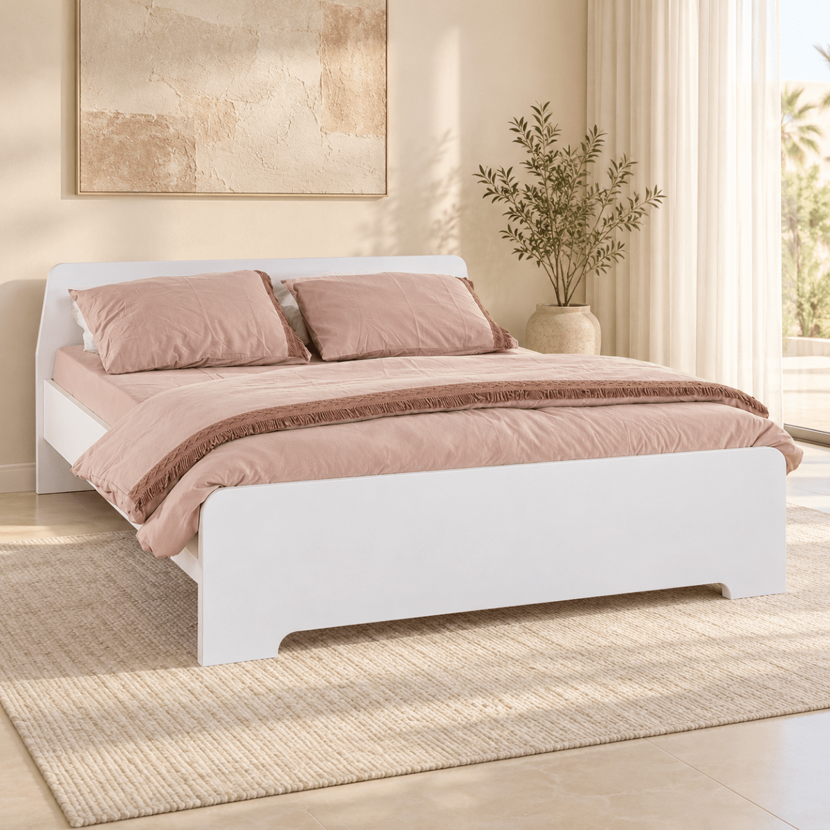 Home Box White Queen Bed with Mattress – 150 × 200 cm – Minimalist Modern Design - Al Thahani Furniture